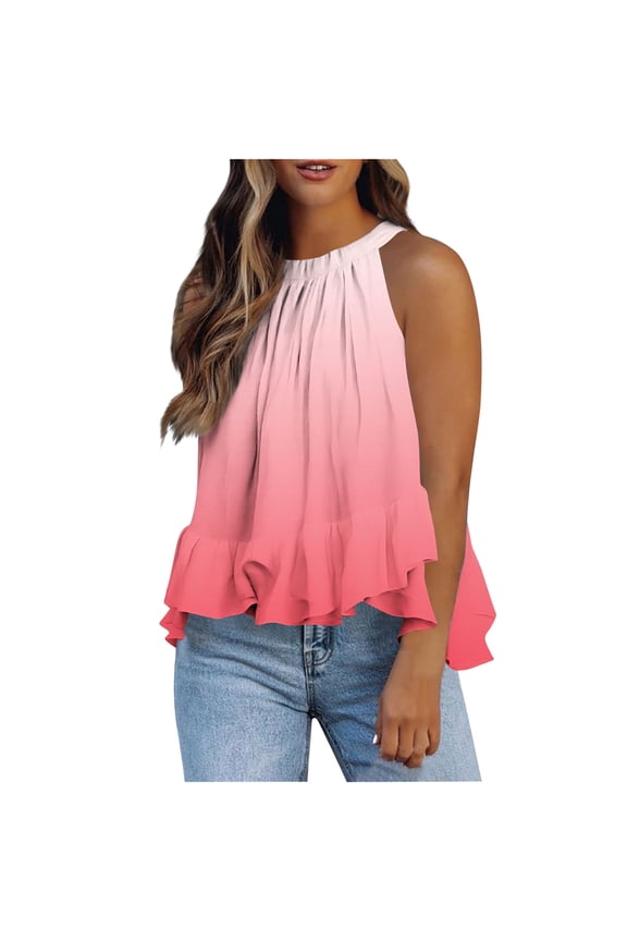 Summer Tops for Women Sleeveless Halter Blouse Dressy Casual Fashion Ruffle Flowy Shirts Striped Going Out Tops Vacation Beach Party Clothes ,The Month Past