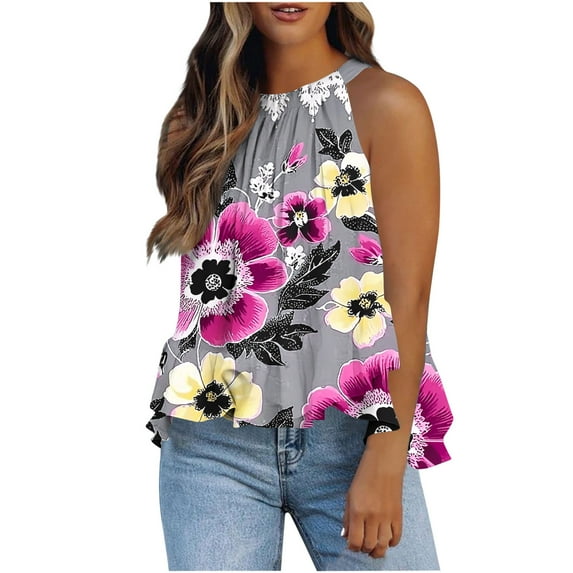 Summer Tops for Women Sleeveless Halter Blouse Dressy Casual Fashion Ruffle Flowy Shirts Striped Going Out Tops Vacation Beach Party Clothes Purchase History Saved for Later Items List In My Account