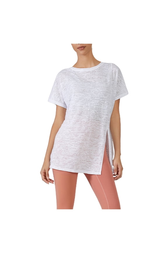 Summer Tops for Women Solid Color Asymmetric Hem Long Sleeve Yoga Cover Up | Lightweight Loose Fitting Sports Top For Running & Fitness Women Working Shirt Loose Tunic plus Size White M