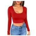 thumbnail image 1 of Summer Tops for Women Solid Color Bottom Shirt Sexy Short Cut Low Cut With Navel Tight Fitting Long Sleeved T Shirt For Long Sleeve Athletic Fit Spandex Turtleneck Summer Top Teen RD1 M, 1 of 3