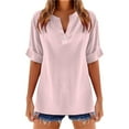 thumbnail image 1 of Summer Tops for Women Solid Shirt Womens Layering Shirts Long Sleeve Womens Tee Shirts Short Sleeve Bulk Neck Women Long Workout Top Tall Women's Short T Shirt Light Pink M, 1 of 5