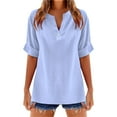 thumbnail image 1 of Summer Tops for Women Solid Shirt Womens Layering Shirts Long Sleeve Womens Tee Shirts Short Sleeve Bulk Neck Women Long Workout Top Tall Women's Short T Shirt Light Blue L, 1 of 5