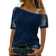 thumbnail image 1 of Summer Tops for Women Solid Off Shoulder Tops Sexy Glitter Short Sleeve Shirt Blouse Womens plus Blouse Womens Short Sleeve Summer Shirt Size Large Shirts Fall Button Ups Shirts Blue XL, 1 of 6