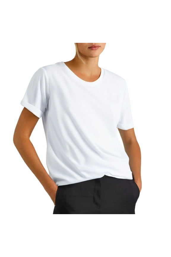 Summer Tops for Women Solid Tee Shirts Long Sleeve T Shirt Women Pack Tech T Shirt Workout Clothes Sleeve Womens Hiking Shirts Womens Workout Top Tech Walking Casual White L