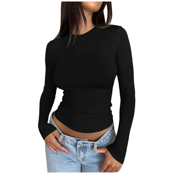 Summer Tops for Women Spandex Shirt Women Stretchy Shirts for Tops Spandex T Shirt Pack Women's Athletic Top T Shirts Loose Casual Casual ’ s Slim Black S