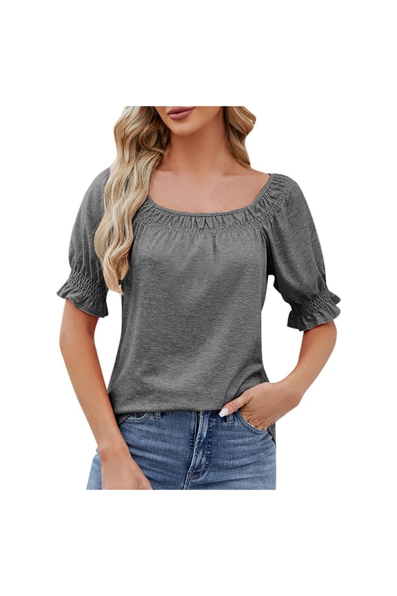 Vetement Femme ete 2025 Women's Loose Fit Casual Short Sleeve T Shirt Spring & Summer Square Neck Top Miss Long Sleeve Shirts for Women Short T Shirt Women S Summer Shirts Casual Valentines Day M M