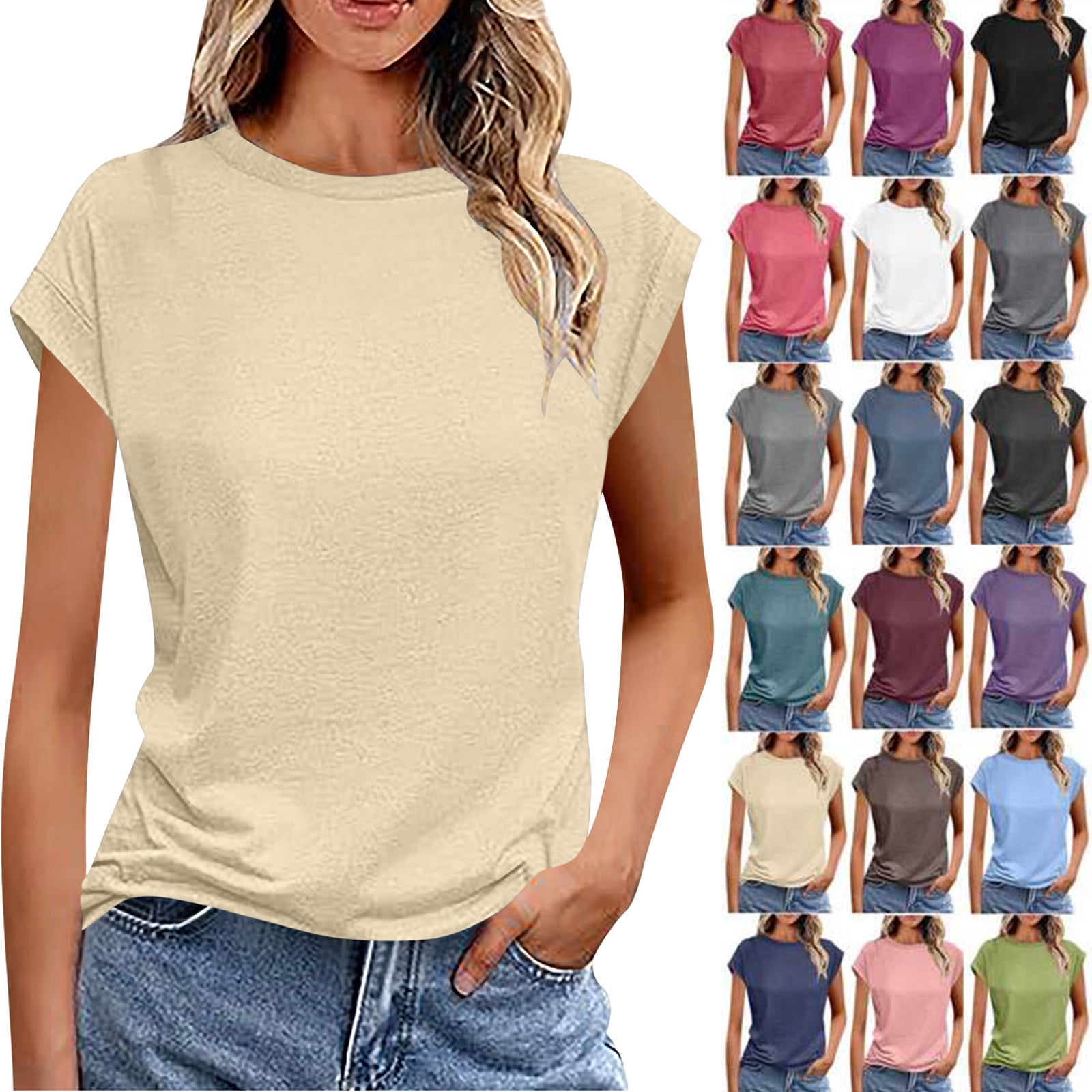 Summer Tops Women Spring Short Sleeve Shirts Beach Vacation Outfits ...