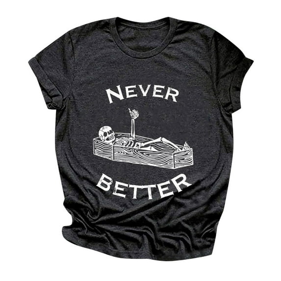Summer Tops for Women Summer Letter Print Comfortable And Fashionable Fit Colored Top Short Sleeved T Shirt Long Sleeve Tops for plus Size Women Clothes Tee Shirt Workout Business Dark Gray