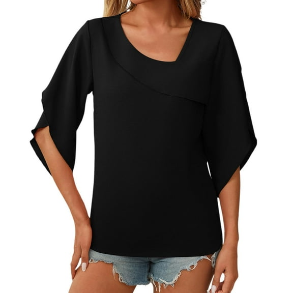 Summer Tops for Women Summer Shirt for Women Short Sleeve Shirts Ringer Tee Womens Solid Shirt Ladies Long Sleeve T Violet T Blank Tech Stretch Long Running Shirts Womens Short W Black M