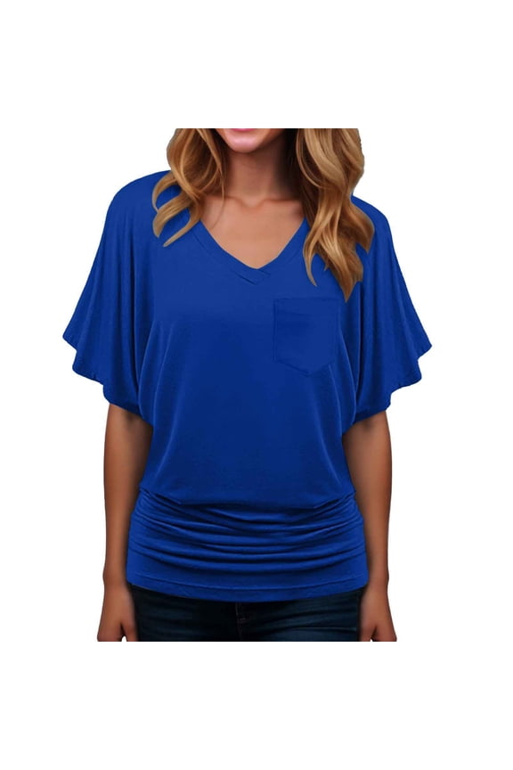 Summer Tops for Women Summer Womens Turtle Neck Long Sleeve Tops Womens Tunics Woman T Shirt Short Sleeve Solid T Shirts Loose Fit Workout Shirts Long Heat Women Running Short Blue M