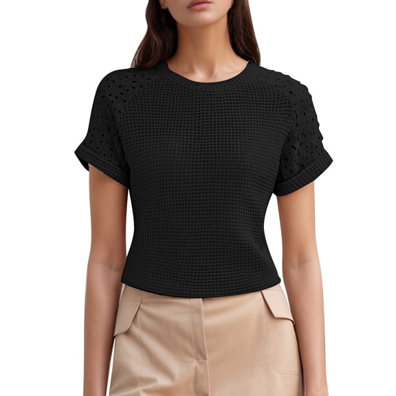 Summer Tops for Women Swim Tee Workout Top Striped Short Sleeve Cute Tops for Women Summer Shirts And Shirt Stripe Shirt Girls Long Sleeve Workout Shirts Short Women's Black L