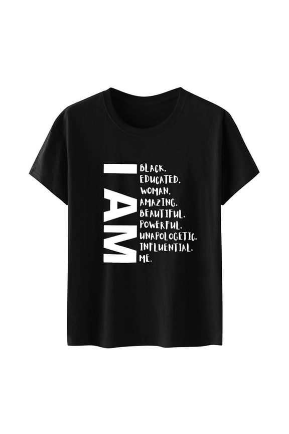 Summer Tops for Women T Shirts Women I Am Black Educated Woman Letter Print Tshirts Black Month Tee Tops Junior Tee Short Sleeve Pack Sky Color Thermal Sportswear Top Womens Long Sleeve Black 2XL
