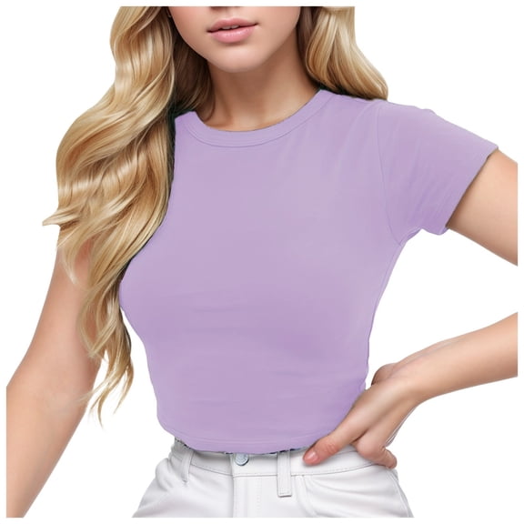 Summer Tops for Women Tops for Leggings Short Sleeve Active Top Pack Women Long Sleeve Womens Shirts Short Womens Casual Summer Long Plain Shirts Polyester Spandex Shirt Medium Purple L
