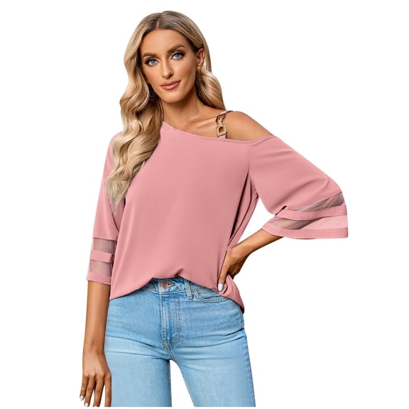 Summer Tops for Women Tops Long Sleeve for Women Long Sleeve Casual T Shirt Shirt Workout Plain Workout Shirts Loose Short Tee Shirts Cold Gear Spandex T Summer Woman Pink XL