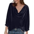 thumbnail image 1 of Summer Tops for Women, Tops for Women Trendy, Elegant Women Casual Velvet Shirts Cowl Neck 3/4 Sleeve Drape Design Ruched Front Long Sleeve Blouses Tops for Stylish Outfits, 1 of 8