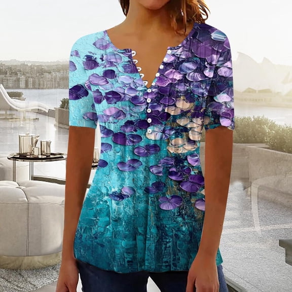 SHE IS Summer Tops for Women Trendy 2026 Short Sleeve Shirts for Women V Neck Button down Blouse for Women Plus Size Plus Size Graphic Tees for Women 4X