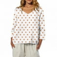 thumbnail image 1 of Summer Tops for Women V Neck Cotton Shirts for Women Loose Fit 3/4 Length Sleeve Polka Dot Print Linen Shirts Dressy Casual Blouse Western Tops Elbow Sleeve Graphic Tee, 1 of 7