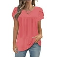 thumbnail image 1 of Summer Tops for Women V Neck T Shirts Criss-Cross Neck Tee Shirts Front Pleated Short Sleeve Tops Ruffle Sleeve T-Shirts Plain Classic Tunic Blouses Going Out Beach Vcation Clothes, 1 of 7