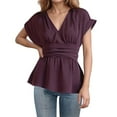 thumbnail image 1 of Summer Tops for Women V Neck Waist Solid Color Cap Sleeve Pleated Dress For Women Tops Fall Leopard Tee Fashion Womens Long Sleeve Tunics Ladies Athletic Laced Shirt plus T Shirts Red XL, 1 of 5