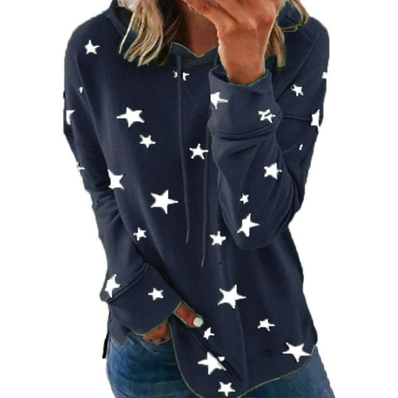Summer Tops for Women Viikei 2025 Fall Womens Tops Plus,Blouses for Women Fashion Casual Womens Fall Tops,Fashion Women Print Long Sleeve Comfortable Breathable Round-Neck Shirt Tops Navy M