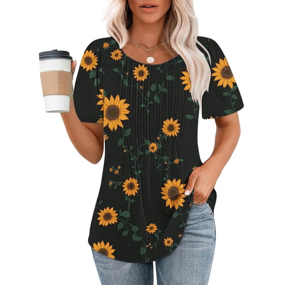 Summer Tops for Women Viikei Womens Blouses under $10,Womens Summer Short Sleeve Tunic Tops,Ladies' Casual Short Sleeved Loose Round Neck Printed Top Multicolor S