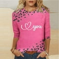 thumbnail image 1 of Summer Tops for Women Viikei Womens Tops Clearance,Long Sleeve Shirts for Women Fall Womens Tops,Ladies' Valentine's Day Printed Round Neck Three Quarter Sleeve 3/4 Sleeve T-shirt Loose Top Pink XL, 1 of 5