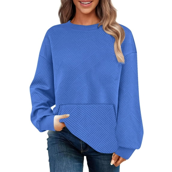 Summer Tops for Women Viikei Womens Tops Dressy Casual,Sweatshirts for Women Loose Fit,Womens Casual Oversized Loose Solid Round Neck Sweater Long Sleeved Tops Blue XXL