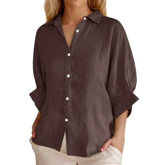 Summer Tops for Women, Womens Shirts, Women's Casual Summer Shirt Elegant Fashionable Top Long Sleeve V Neck Loose Button-Up Shirt with Belted Waist for Versatile Styling and Comfort
