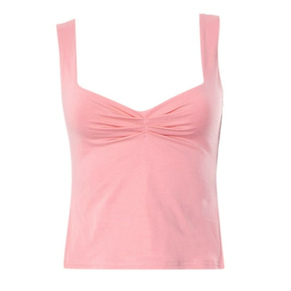 Summer Tops for Women Womens Sleeveless Crop Tank Top Pleated Bustier Neck Strappy Slits Cropped Vest Tops under Cardigan Compression Shirts Women Casual V Neck Floral Top