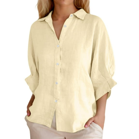 Summer Tops for Women, Womens Tops, Women's Casual Summer Shirt Elegant Fashionable Top Long Sleeve V Neck Loose Button-Up Shirt with Belted Waist for Versatile Styling and Comfort