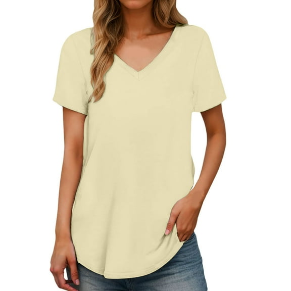 Summer Tops for Women Workout Tees Short T Shirt Womens Stripes Shirt Womens Shirts Long Sleeves Long Sleeve Women for Layering Short Sleeve Tee Fashion T Shirts Sleeved Light Yellow M