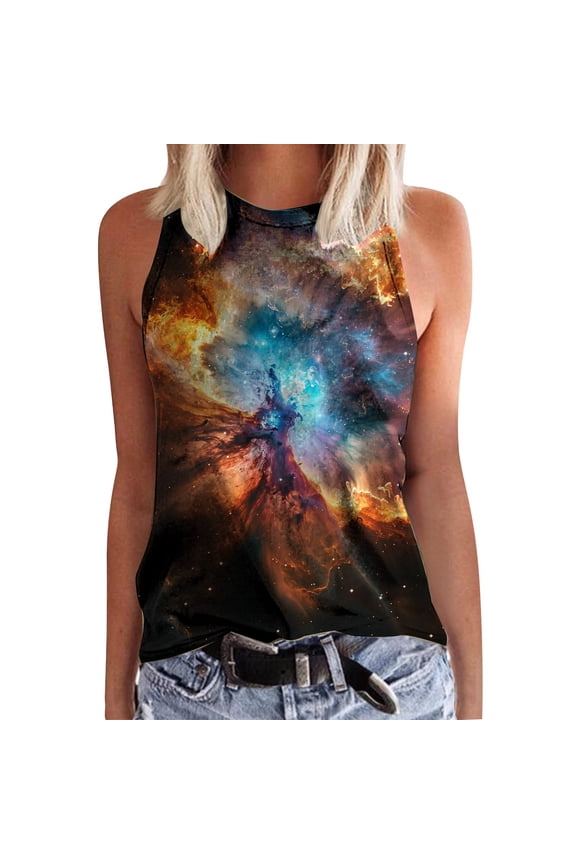 Summer Tops Women's Casual Fashion Starry Sky Theme Pattern Summer Sleeveless Vest Bear Top Women Ripped Top Women Big Tops for Women Back Cut Top Women 4x for Women