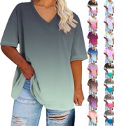 Lenago Oversized Tshirts for Women Fashion V-neck Short Sleeved Solid Base Shirt Sports T-shirt Short Sleeve T Shirts Loose Blouses