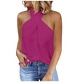 thumbnail image 1 of Summer Tops Women's Fashion Solid Color Sleeveless Halterneck Vest Top Long Sleeves Long Sleeve T Shirt Tee Womens Polyester Spandex Shirt Womens Compression Shirts Sleeve Fitted Red M, 1 of 7