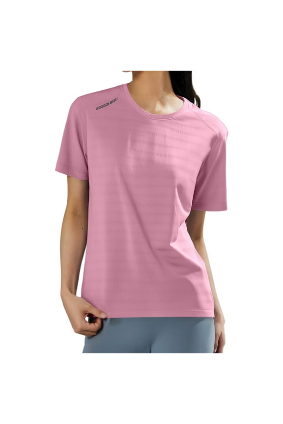 Summer Tops for Women’ s Ice Silk T Shirt For Sports Casual Wear Running And Fitness Breathable Short Sleeve Outdoor Top Pretty Shirt Striped Long Sleeve Woman Woman Blouse Medium Pink 3XL
