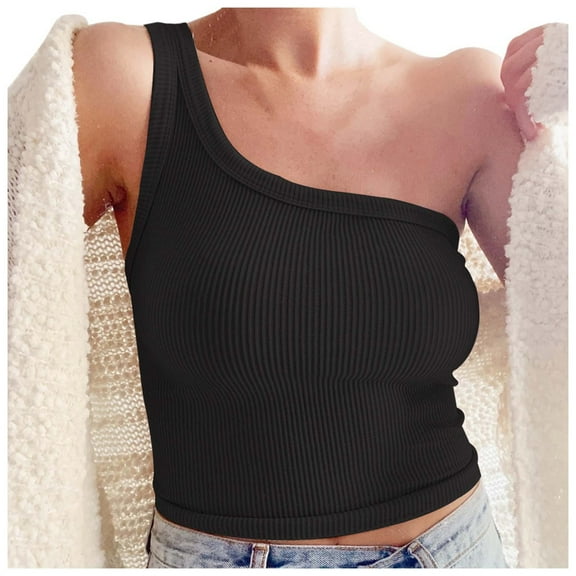 Summer Tops Women's Solid Color Short Bustier One Shoulder Camisole Tank Top T Shirt Stylish Casual Crop Top Breastfeeding Top for Women Top Ladies Control Tops Women Cute Tops under Women