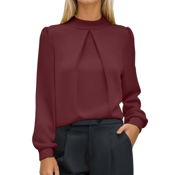 Summer Tops, Womens Shirts, Trendy Women's Satin Long Sleeve Stand Collar Blouse Top for Versatile Casual and Formal Occasions