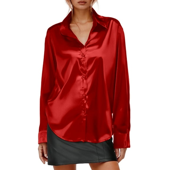 Summer Tops, Womens Shirts, Women's Long Sleeve Blouse in Satin Feel Soft Fabric for Everyday and Versatility