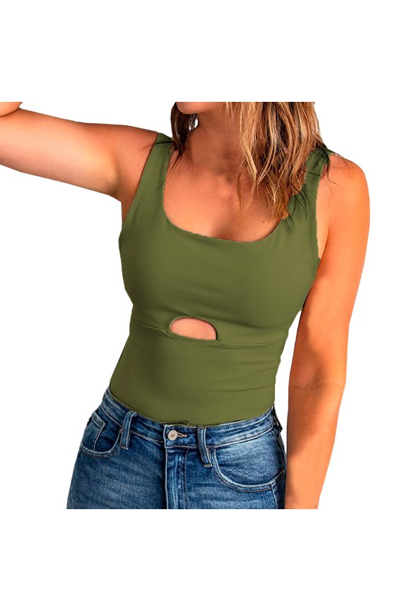 Summer Tops Womens Top Athletic 1xl Tops for Women Adjustable Camisoles for Women Top Apparel Womens Fashion Summer Solid Color Tank U Neck Sleeveless Cutout Off Shoulder Busty