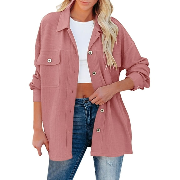 Summer Tops, Womens Tops, Stylish Women's Button Down Casual Shirt Jacket with Pockets Long Sleeve Versatile Tops for Everyday Wear and Trendy Outfits