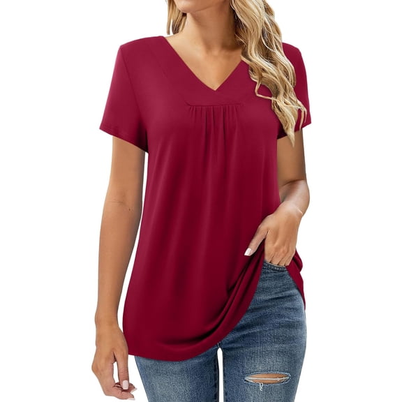 Summer Tops, Womens Tops, Trendy Women's Slim Fit V Neck Casual Top Short Sleeve Blouse Stylish Tee for Everyday Wear