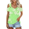 thumbnail image 1 of Summer Tops Womens Tunic Top Short Sleeve Cold Shoulder V Neck Loose Fit Casual T Shirts Blouse Green 2XL, 1 of 5