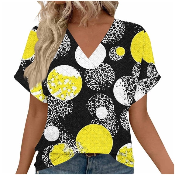 Summer Tops for Womens V Neck Tee Shirts Dot Point Printed T Shirt Short Sleeve Tops Loose Fitted T-Shirt Pullover Sweater Blouses Comfort Casual Tee Shirts Beach Vacation Clothes