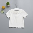 thumbnail image 1 of Summer Tops for Girls Cute Cotton Short Sleeve T-Shirts 6M-7Y Toddlers Kids Lightweight Solid Doll-Collared Pullover Going-Out Blouses Top, 1 of 5