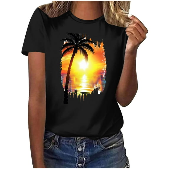Summer Tops for Plus Size Women 2025 Trendy Womens T Shirts Casual Cotton Hawaiian Shirts Blue