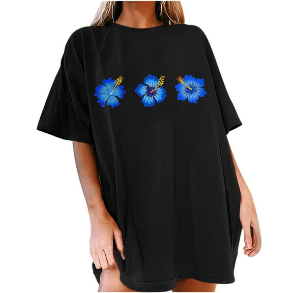 Summer Tops for Plus Size Women 2025 Trendy Womens T Shirts Loose Fit Boho Short Sleeve Tunic Tops for Women 3Xl