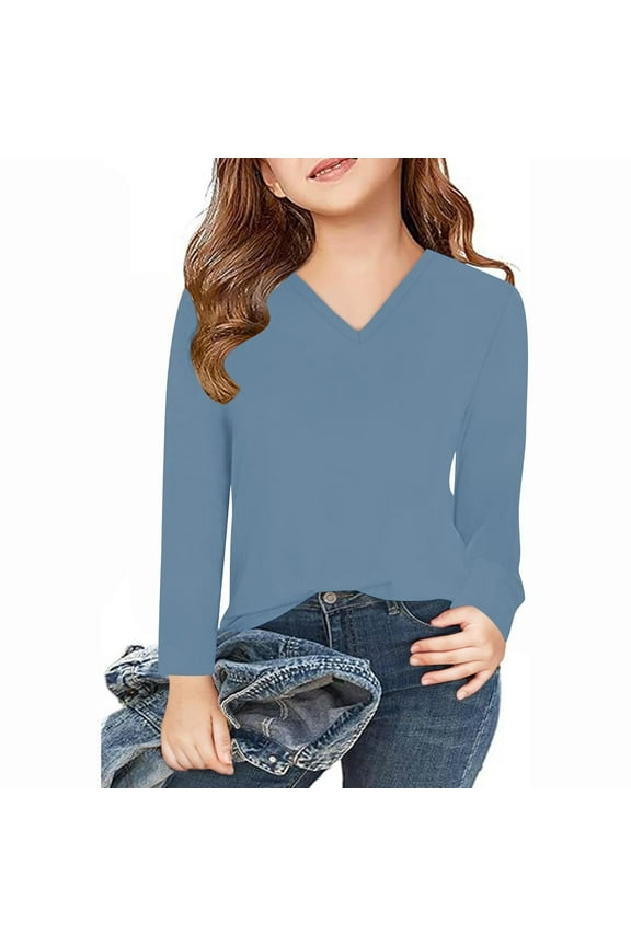 Summer Tops for Teen Girls Crewneck Tee Shirts Girls Long Sleeve Shirts 12 Solid Color Tops for Girls Girls Shirts Size 8