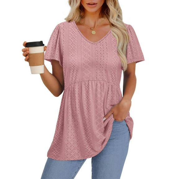 Summer Tops for Teens 2025 Trendy Womens Shirts Short Sleeve T Shirts for Women Trendy Solid Color Tops Plus Size Tunic Tops for Women