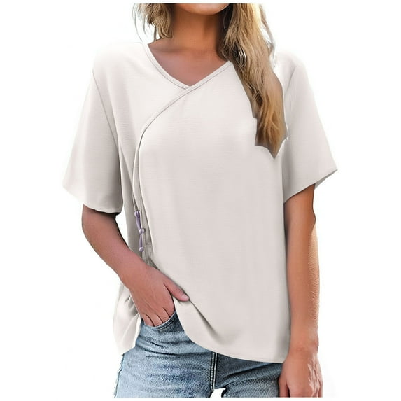 Summer Tops for Teens Girls Womens Summer Tops with Short Sleeves Womens T Shirts Casual Solid Color Top Oversized Tshirts for Women Summer