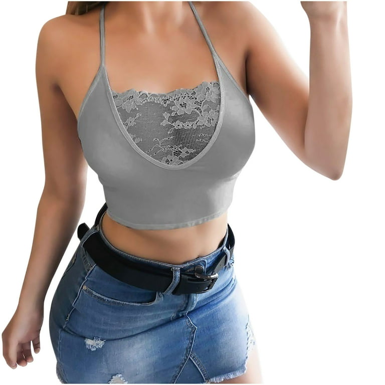 Summer Tops for Women 2024 Spaghetti Straps Black Tank Tops For Women  Sleevelss Vest Low Cut Big Breast Crop Top Sexy Lace See Through T Shirts 